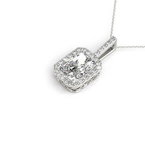 White gold Halo Emerald-Cut Prong Set Pendant