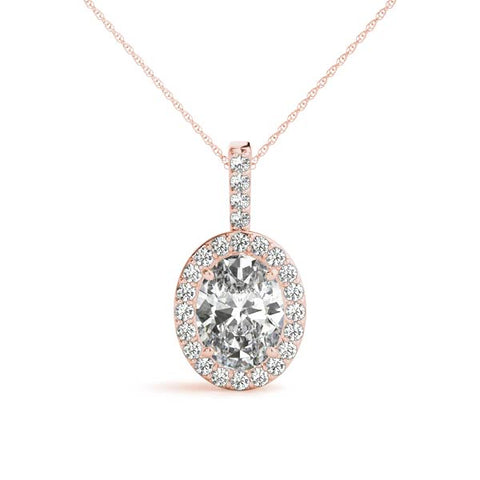 Rose gold Halo Oval Diamond Pendant with Prong Setting
