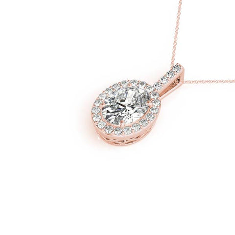 Rose gold Halo Oval Diamond Pendant with Prong Setting