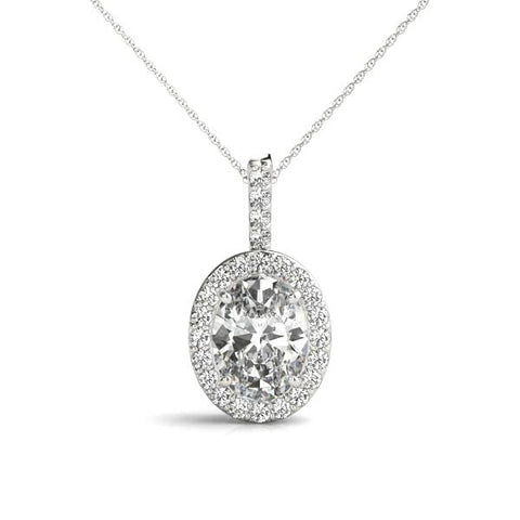 White gold Halo Oval Diamond Pendant with Prong Setting