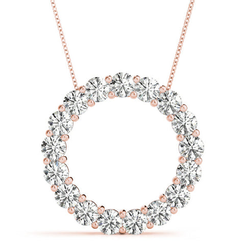Rose gold Round Diamond Circle Pendant with Prong Setting