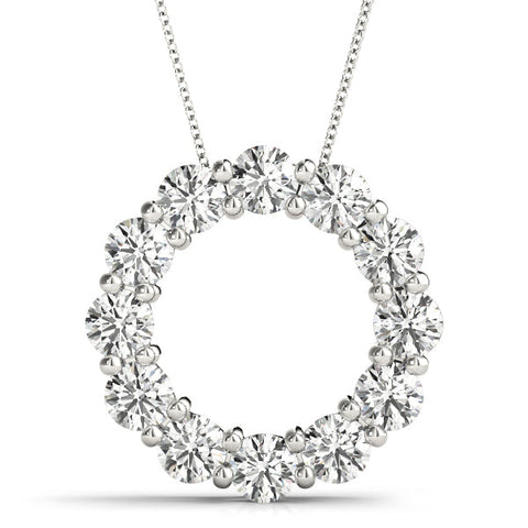 White gold Round Diamond Prong-Set Circle Pendant