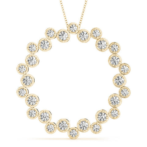 Yellow gold Bezel Set Round Diamond Circle Pendant