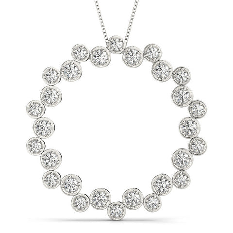 White gold Bezel Set Round Diamond Circle Pendant