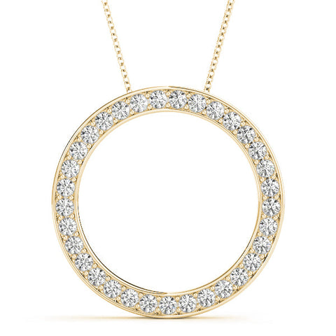 Yellow gold Round Diamond Pavé Circle Pendant
