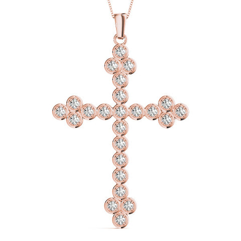Rose gold Round Diamond Bezel Set Cross Pendant