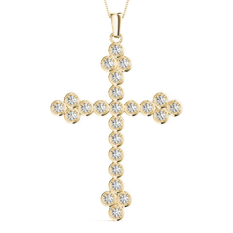 Yellow gold Round Diamond Bezel Set Cross Pendant