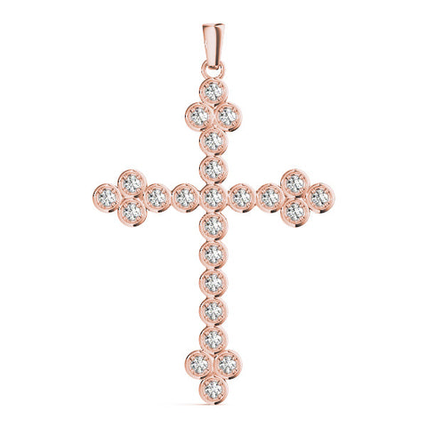 Rose gold Round Diamond Bezel Set Cross Pendant