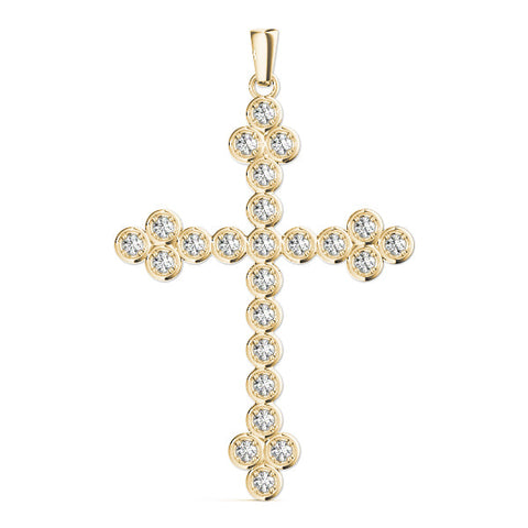 Yellow gold Round Diamond Bezel Set Cross Pendant