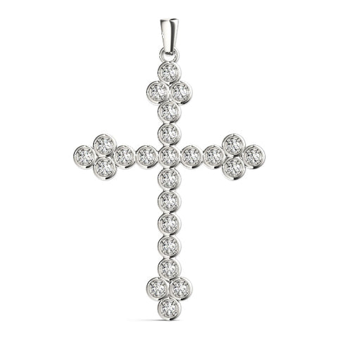 White gold Round Diamond Bezel Set Cross Pendant