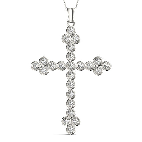 White gold Round Diamond Bezel Set Cross Pendant
