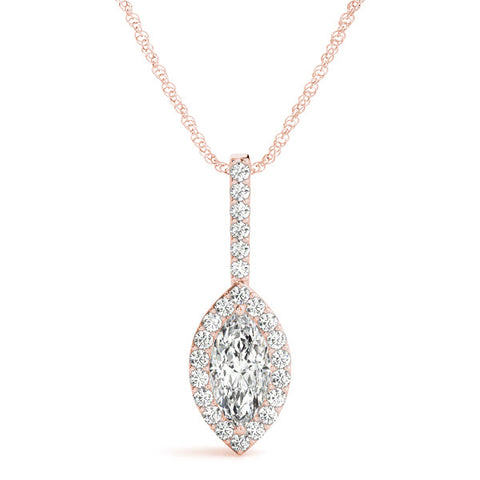 Rose gold Marquise Halo Diamond Pendant with Pavé Setting