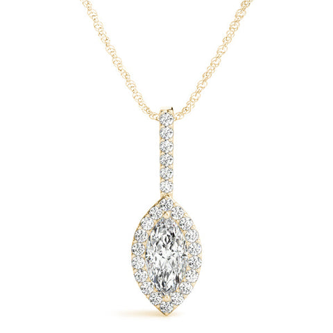 Yellow gold Marquise Halo Diamond Pendant with Pavé Setting