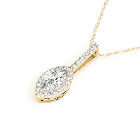 Yellow gold Marquise Halo Diamond Pendant with Pavé Setting
