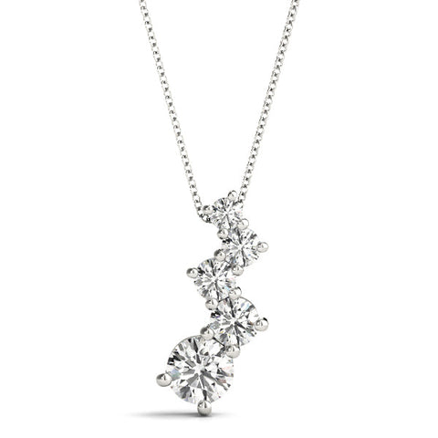 White gold Prong-Set Round Diamond Graduated Pendant
