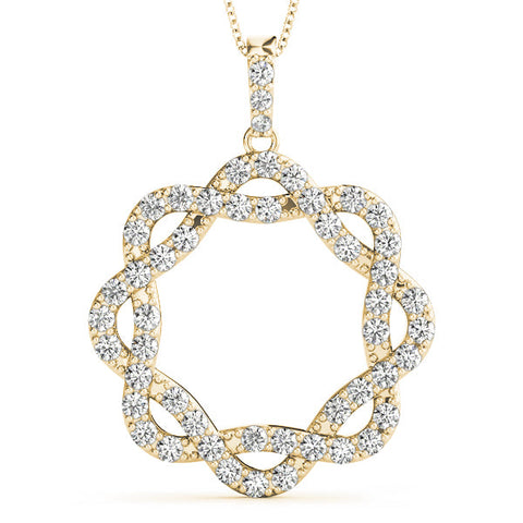 Yellow gold Round Diamond Pavé Infinity Pendant with Prong Setting