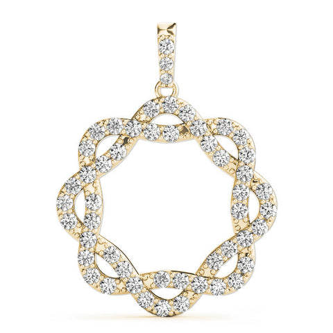 Yellow gold Round Diamond Pavé Infinity Pendant with Prong Setting