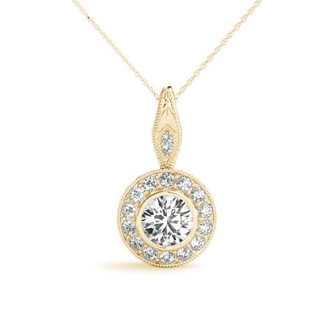 Yellow gold Round Halo Bezel Set Pendant
