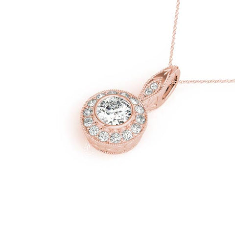 Rose gold Round Halo Bezel Set Pendant