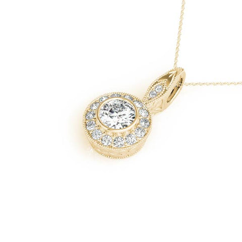 Yellow gold Round Halo Bezel Set Pendant