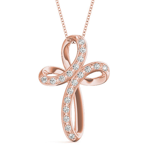 Rose gold Pavé Round Diamond Prong Cross Pendant