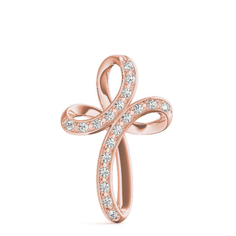 Rose gold Pavé Round Diamond Prong Cross Pendant