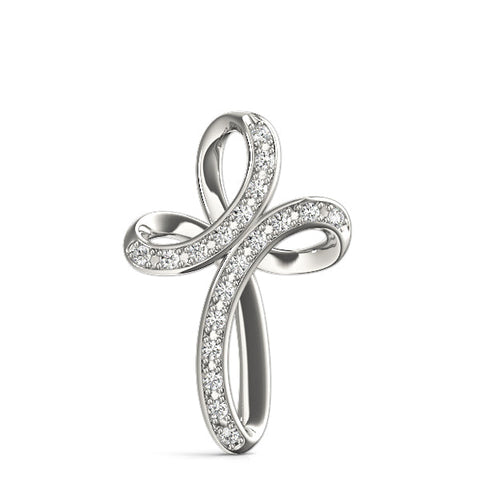 White gold Pavé Round Diamond Prong Cross Pendant