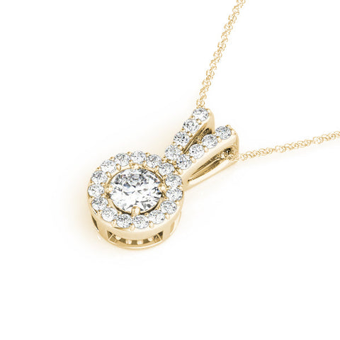 Yellow gold Round Halo Diamond Pendant with Prong Setting