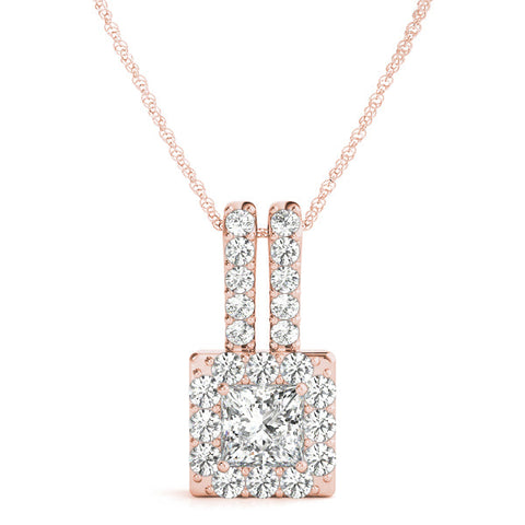 Rose gold Halo Princess Cut Double Bail Pendant