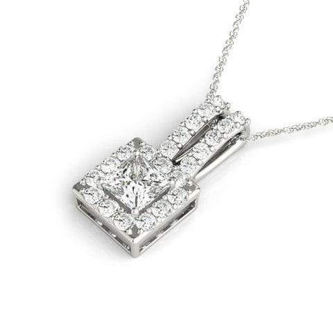 White gold Halo Princess Cut Double Bail Pendant
