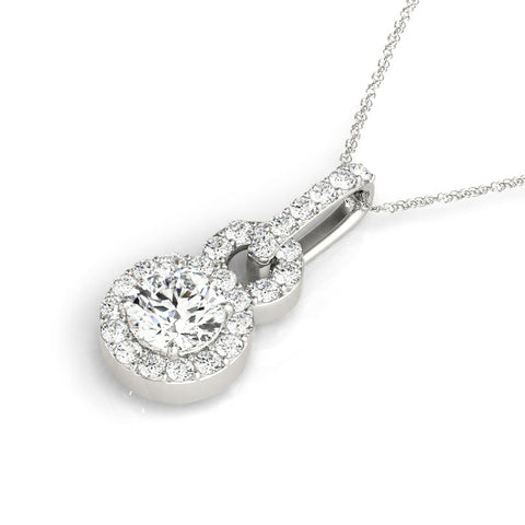 White gold Round Halo Diamond Pendant with Pavé Setting