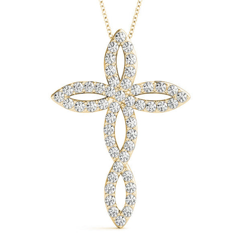 Yellow gold Marquise Diamond Pavé Cross Pendant