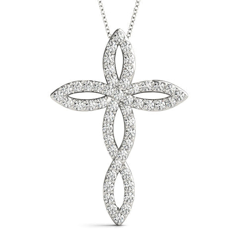 White gold Marquise Diamond Pavé Cross Pendant