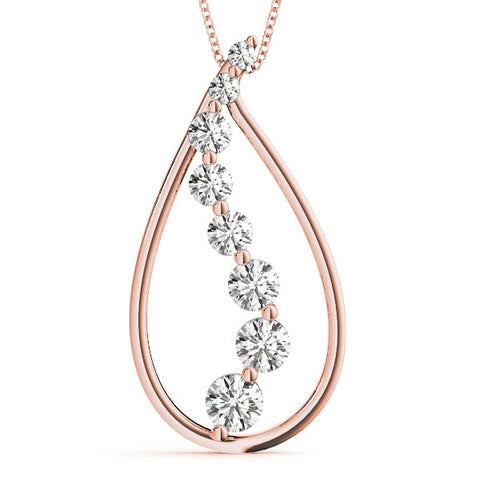 Rose gold Teardrop Diamond Prong-Set Round Pendant