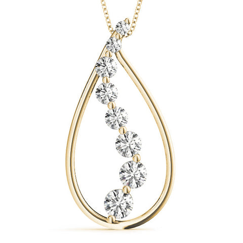 Yellow gold Teardrop Diamond Prong-Set Round Pendant