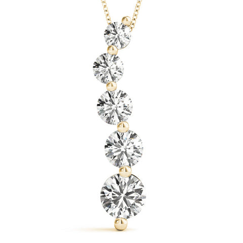 Yellow gold Graduated Round Diamond Prong Set Pendant