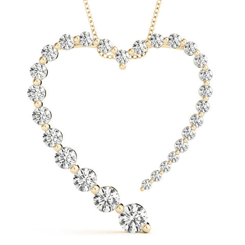 Yellow gold Round Diamond Heart Pendant with Prong Setting