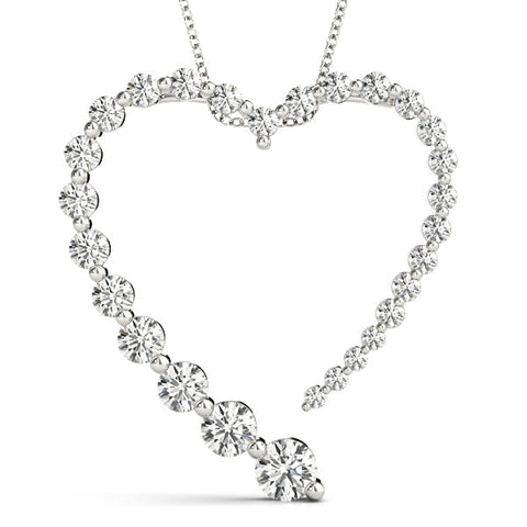 White gold Round Diamond Heart Pendant with Prong Setting