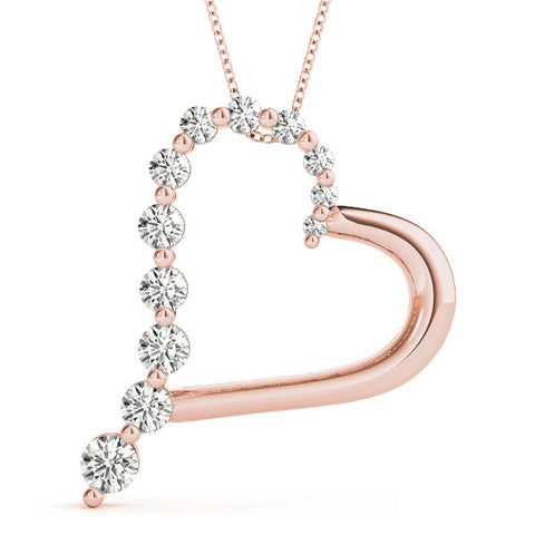 Rose gold Round Diamond Prong-Set Heart Pendant