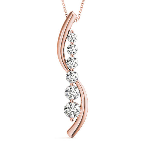 Rose gold Round Diamond Prong-Set Curved Pendant