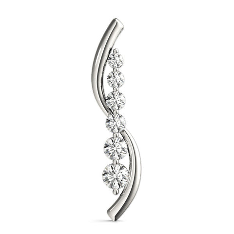 White gold Round Diamond Prong-Set Curved Pendant