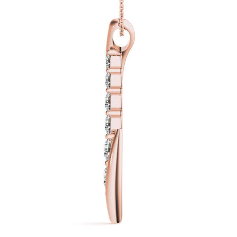 Rose gold Round Diamond Prong-Set Curved Pendant