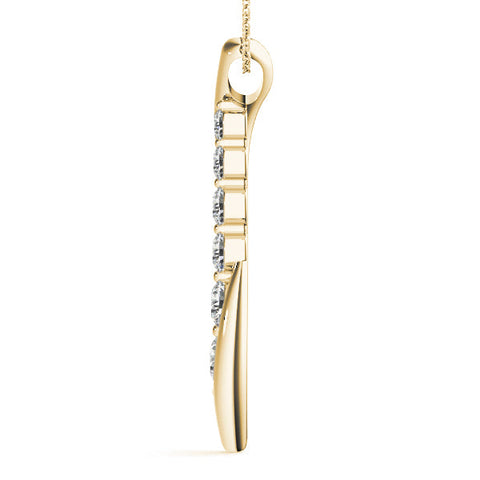 Yellow gold Round Diamond Prong-Set Curved Pendant