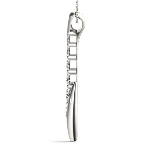 White gold Round Diamond Prong-Set Curved Pendant