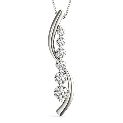 White gold Round Diamond Prong-Set Curved Pendant