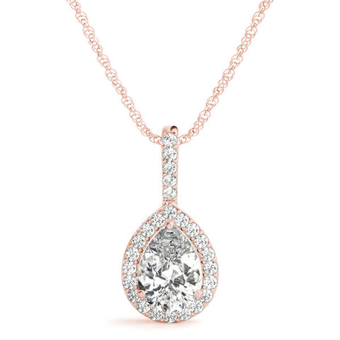 Rose gold Halo Pear Diamond Pendant with Prong Setting