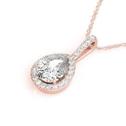 Rose gold Halo Pear Diamond Pendant with Prong Setting