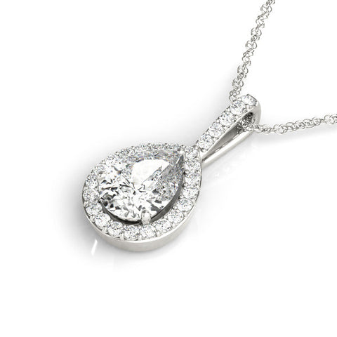 White gold Halo Pear Diamond Pendant with Prong Setting