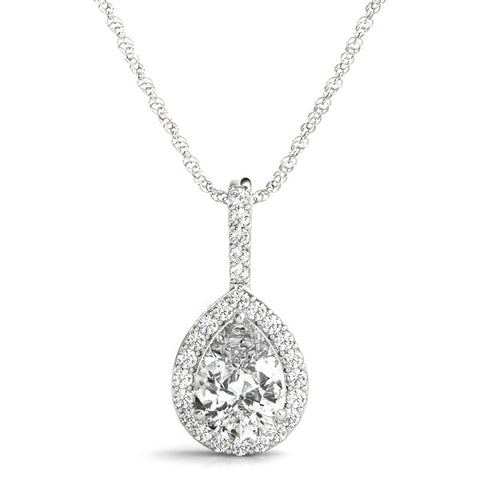 White gold Halo Pear Diamond Pendant with Prong Setting