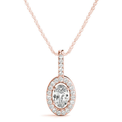 Rose gold Oval Halo Diamond Pendant with Pavé Setting